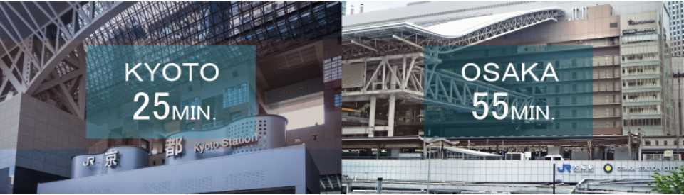 京都駅乗車25分、大阪駅乗車55分